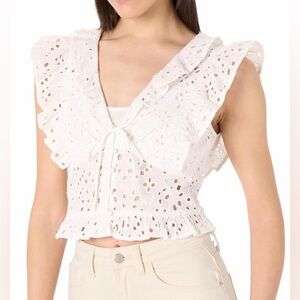 The drop White Eyelet Ruffle Top